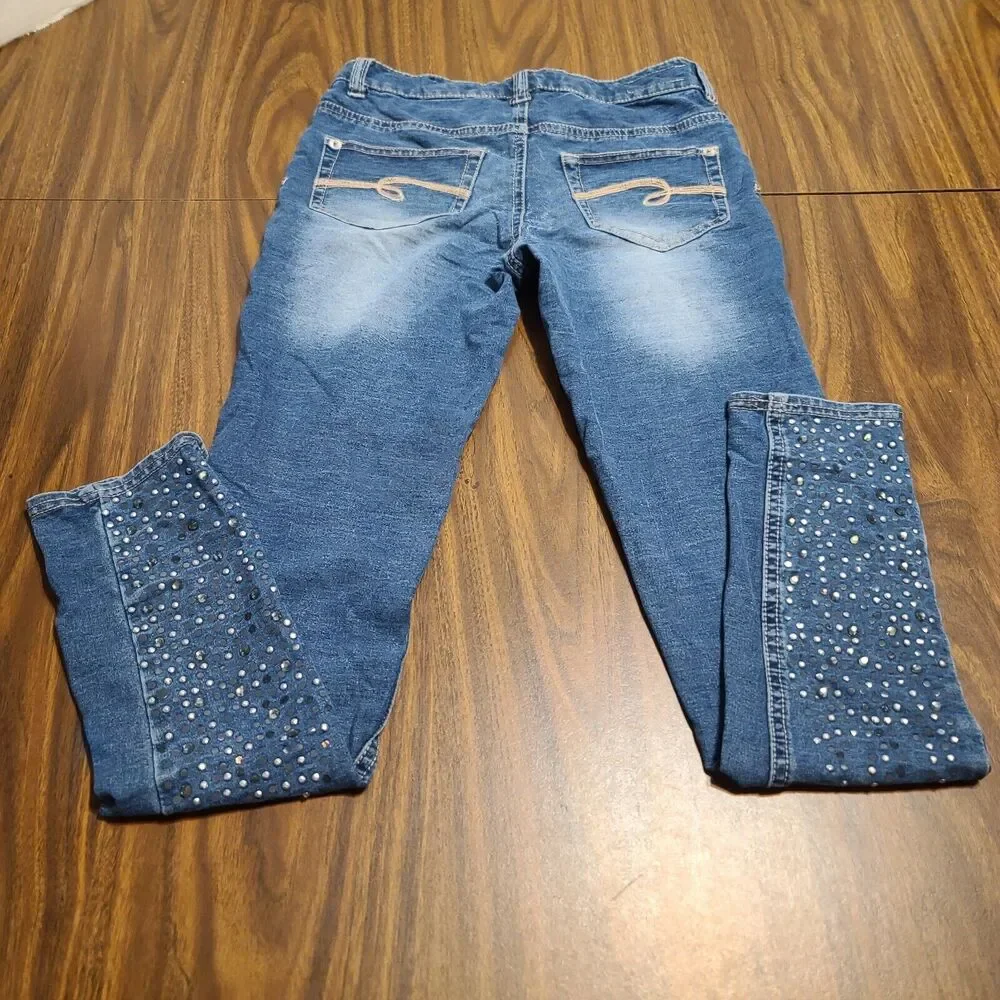 Girls Justice Denim Jean Leggings Size 12 Skinny Sparkles
